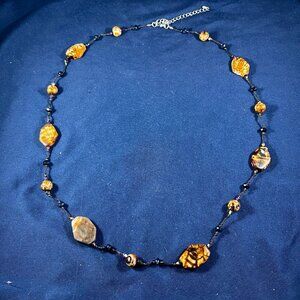 Vintage Premier Design Brown Stone Station Necklace 18" To 21" Adjustable Length